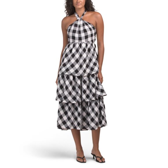 EBBY & I BLACK MULTI Gingham Halter Twist Dress - Picture 1 of 2